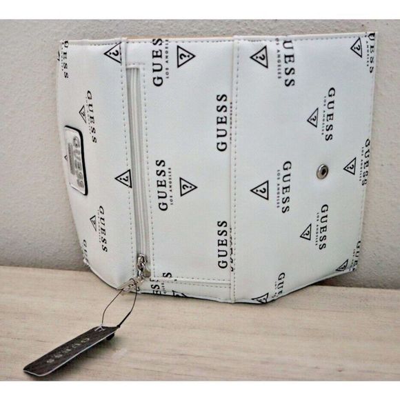 Guess SV785551 White Logo Print Meade SLG Faux Leather Flap Clutch Wallet - Picture 5 of 5
